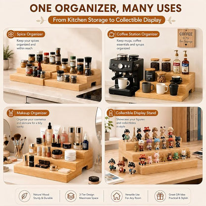 Expandable 3-Tier Wooden Can Organizer for Pantry, Adjustable Shelf Holds 24 Cans, Storage Rack for Cabinet & Countertop, Space Saving Pantry Organizer for Small Kitchens and Apartments