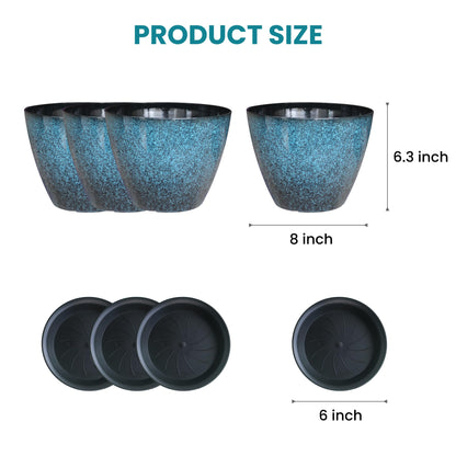 Vanslogreen 8 inch Plant Pots, Pack of 4 Plastic Planter for Indoor Outdoor Plant with Drainage Holes and Saucers, Flower Pots for Garden Home Decor (Blue, 4pcs)