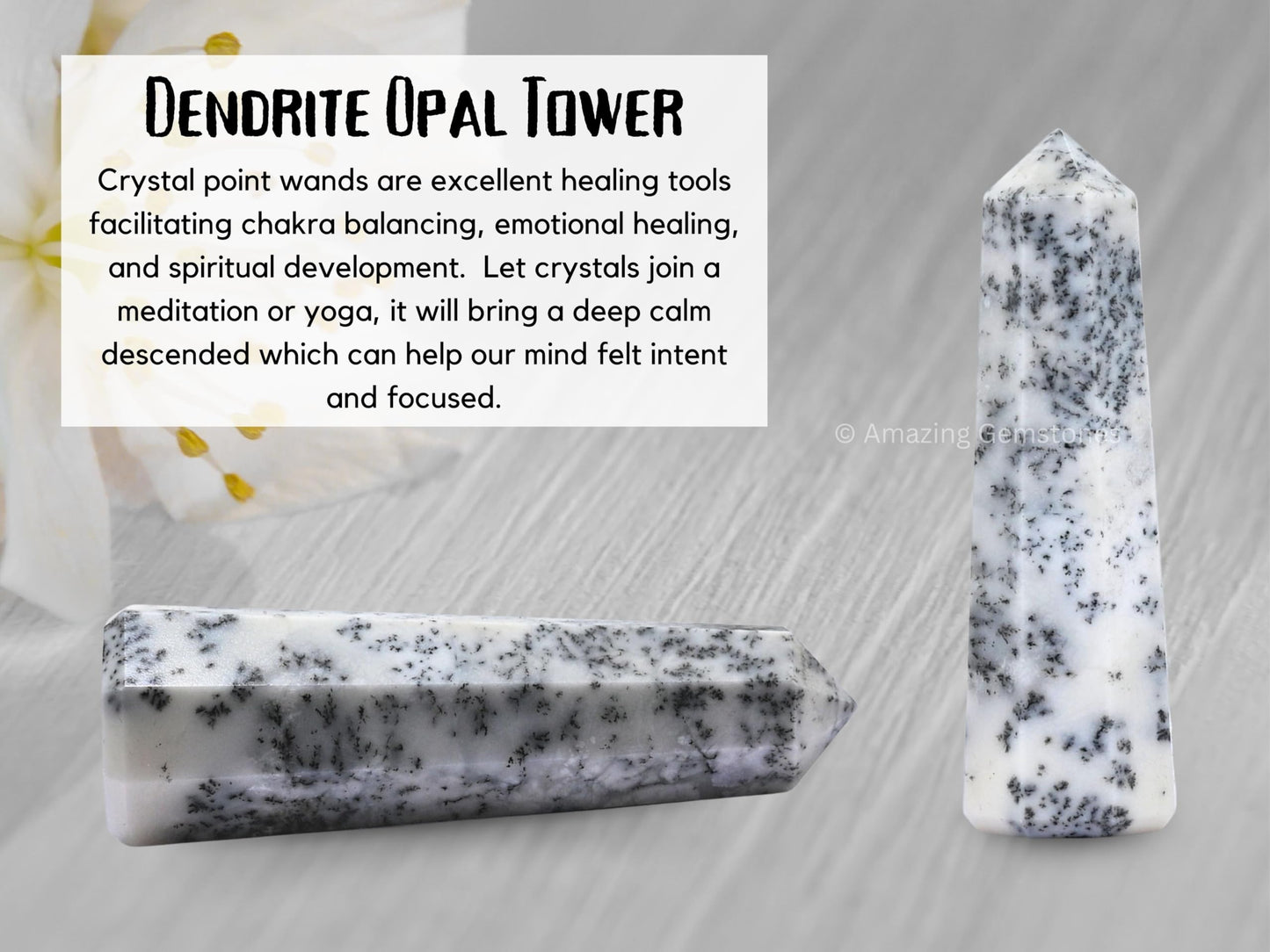 Amazing Gemstone Dendrite Opal Crystal Towers - Natural Healing Crystal Point Obelisk for Reiki Healing and Crystal Grid (3" to 4" INCH)