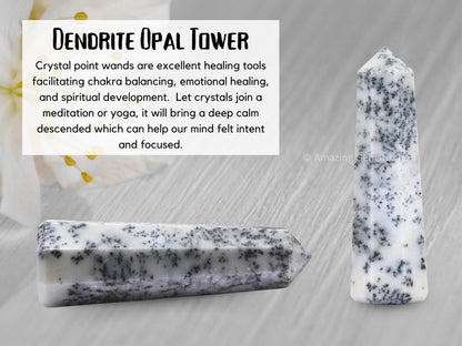 Amazing Gemstone Dendrite Opal Crystal Towers - Natural Healing Crystal Point Obelisk for Reiki Healing and Crystal Grid (3" to 4" INCH)