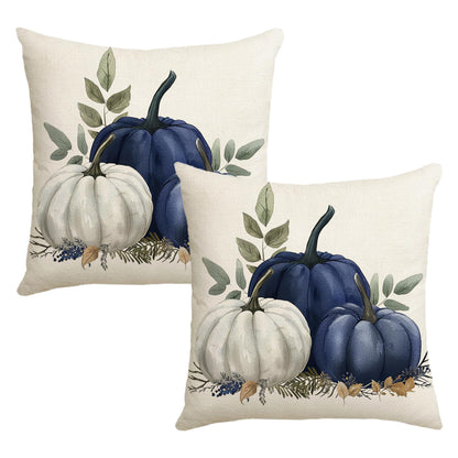 MAZSHTTD Pillow Cover Fall Blue Pumpkin Throw Pillow Covers 18x18 Inch Set of 2 Fall Autumn Decorations for Home Farmhouse Thanksgiving Halloween Pillow Case for Couch Sofa
