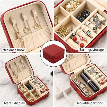 TRODANCE Mini Jewelry Case, Small Travel Jewelry Organizer, Portable Jewelry Box Mini Storage Organizer Display Box For Rings Earrings Necklaces (Red-4pcs)