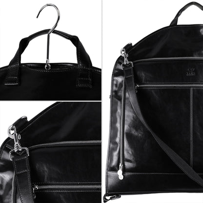 Time Resistance Leather Garment Bag - Slim Carry-On Suit Carrier for Dress Protection (Black)