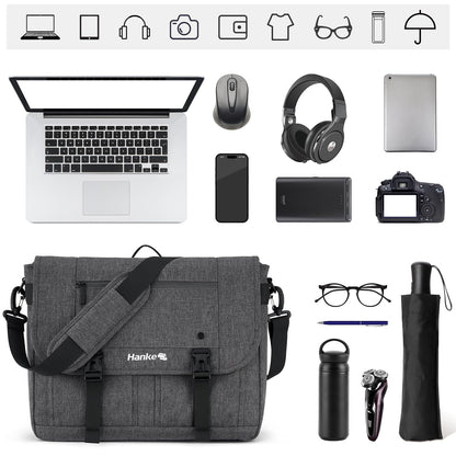 Hanke Durable Messenger Bag for Men with 15.6 Laptop Case, Business Cross Body Bag Briefcase for Women,School or Work Tote Bag Large Messanger Bag.（Dark Grey）
