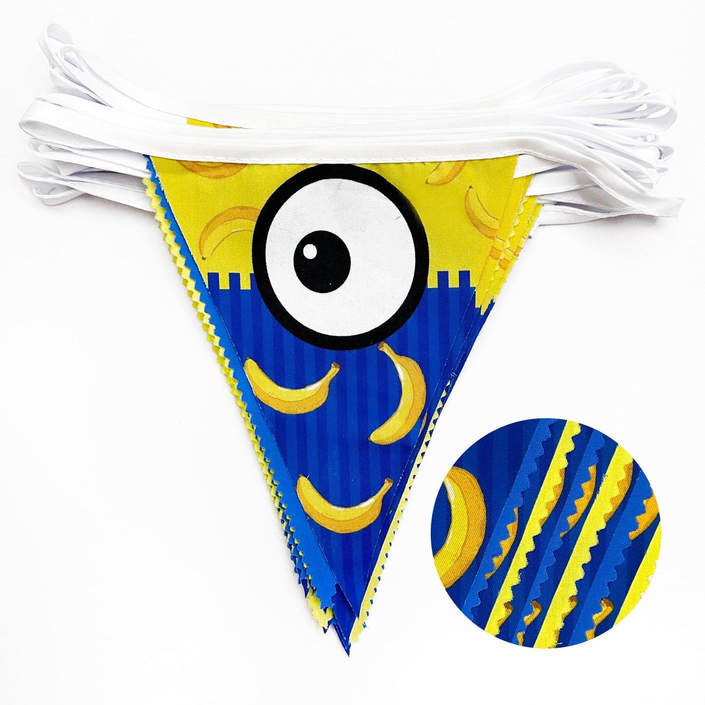 32Ft Yellow Blue Cartoon Party Decorations Blue Yellow Big Eyes Banana Triangle Flag Fabric Banner Pennant Garland Streamers for Cartoon Birthday Baby Shower Big Eyes Movie Party Decor Supplies
