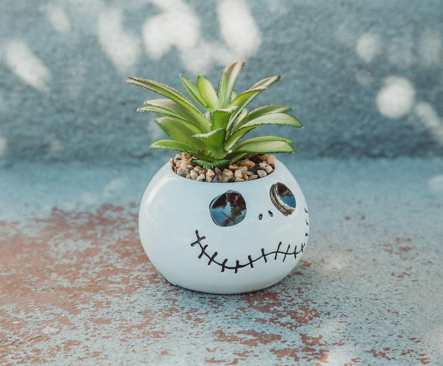 Disney The Nightmare Before Christmas Jack Skellington 3-Inch Ceramic Mini Planter with Artificial Succulent | Small Flower Pot, Faux Indoor Plants for Desk Shelf, Home Decor Trinket Tray