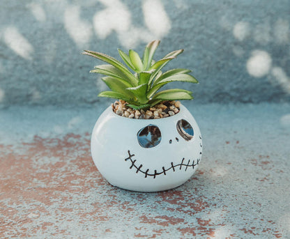 Disney The Nightmare Before Christmas Jack Skellington 3-Inch Ceramic Mini Planter with Artificial Succulent | Small Flower Pot, Faux Indoor Plants for Desk Shelf, Home Decor Trinket Tray