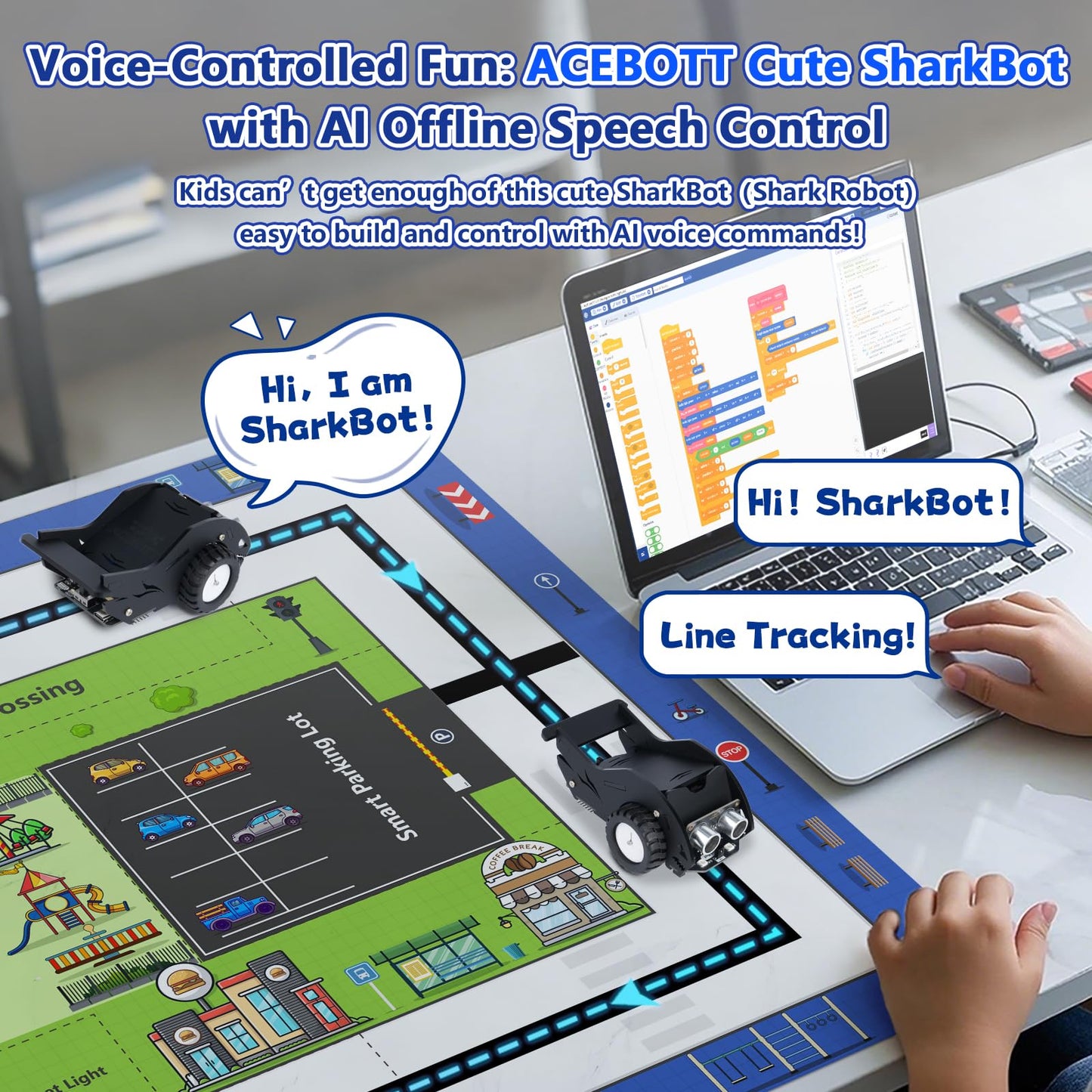 STEM Toys SharkBot Smart Car Kit Voice-Controlled ESP32 Coding Robot Robotics Kit for Kids Ages 8-12, Supports Arduino, ACECode, Programming for Classroom Home Education Birthday Gift for Boys Girls