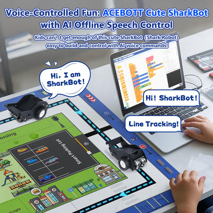 STEM Toys SharkBot Smart Car Kit Voice-Controlled ESP32 Coding Robot Robotics Kit for Kids Ages 8-12, Supports Arduino, ACECode, Programming for Classroom Home Education Birthday Gift for Boys Girls