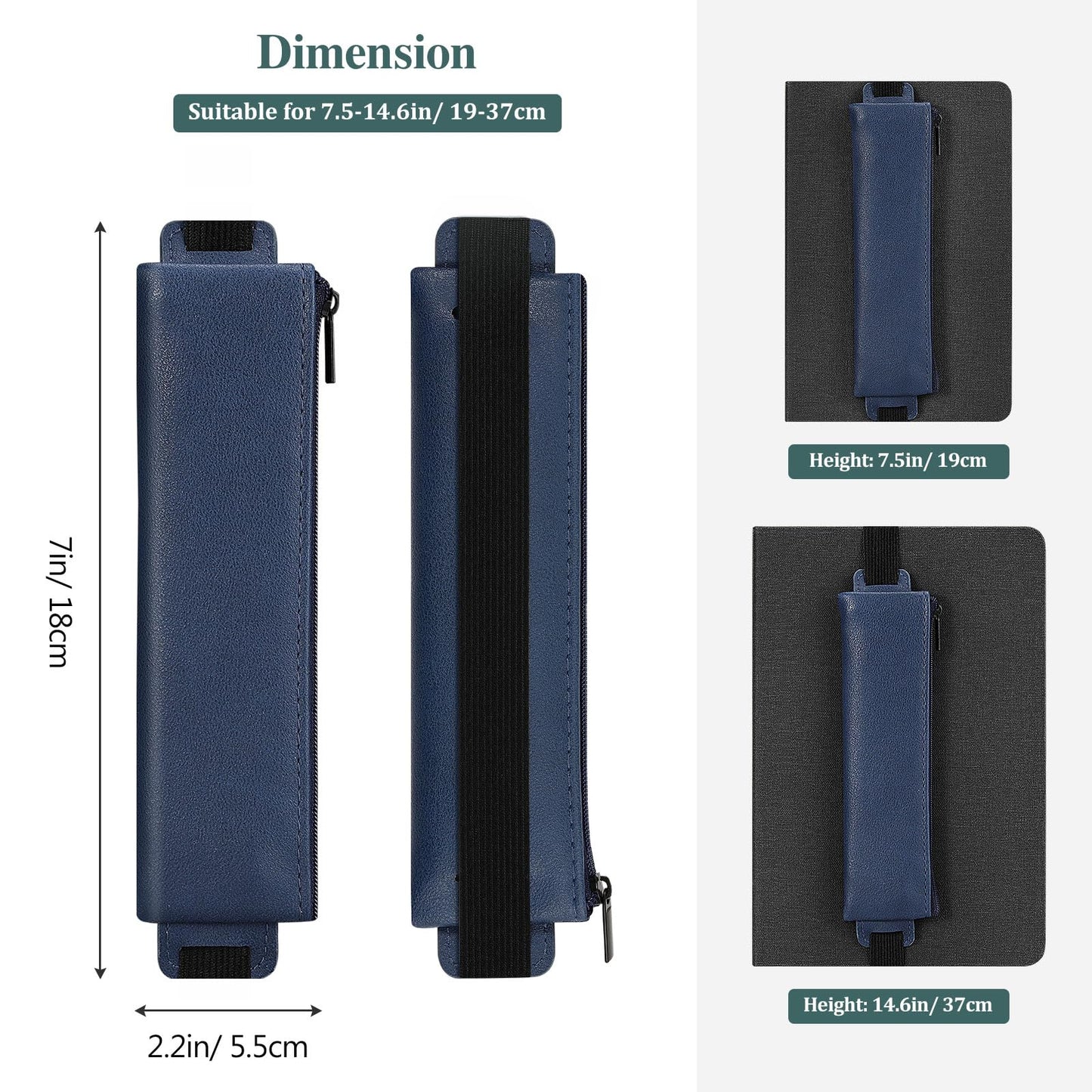 MoKo Elastic Pen Holder for Notebook, 4 Pieces PU Leather Pencil Case with Adjustable Band, Stationery School Supplies Zipper Bag for Planners, Journals, Book