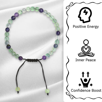 Amazing Gemstone Multi Fluorite Anklet Ankle Bracelets for Women - Waterproof Beaded Healing Crystal Anklets, Plus Size Chakra Gemstone Bead Anklet (Stretchy Adjustable - Plain)