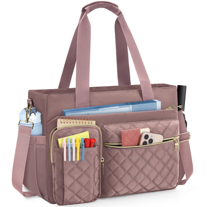 SDYSM Teacher Tote Bag 15.6 inch Laptop Bag Work Bags for Women Nurse Tote Professional Computer Messenger Shoulder Bags Laptop Briefcase for Office, College, Nursing, Dusty Pink