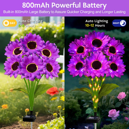 Solar Sunflower Lights Outdoor Garden Decor, 4 Pack Solar Purple Flowers Lights with 24 Sunflowers, Waterproof Fall Decor Stake Decorative Light Auto ON/Off for Garden Yard Patio, Gift for Women