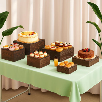 Verssure 6-Pack Wood Risers Display Stands, Multi-Height Food Risers for Buffet Table, Rustic Wooden Cake & Cupcake Stands for Party, Birthday, Wedding, Halloween Decor