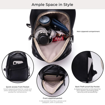 Alldaily Large Sling Bag for Women Crossbody Purse Leather Fashionable Trendy Chest Bag for Travel, Fanny Pack (Black)