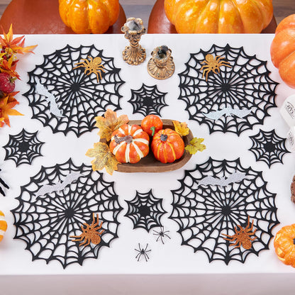 Halloween Spider Web Placemats Set of 8, Hollow Out Spider Web Dining Table Decor, Ideal for Holiday Party Decorations