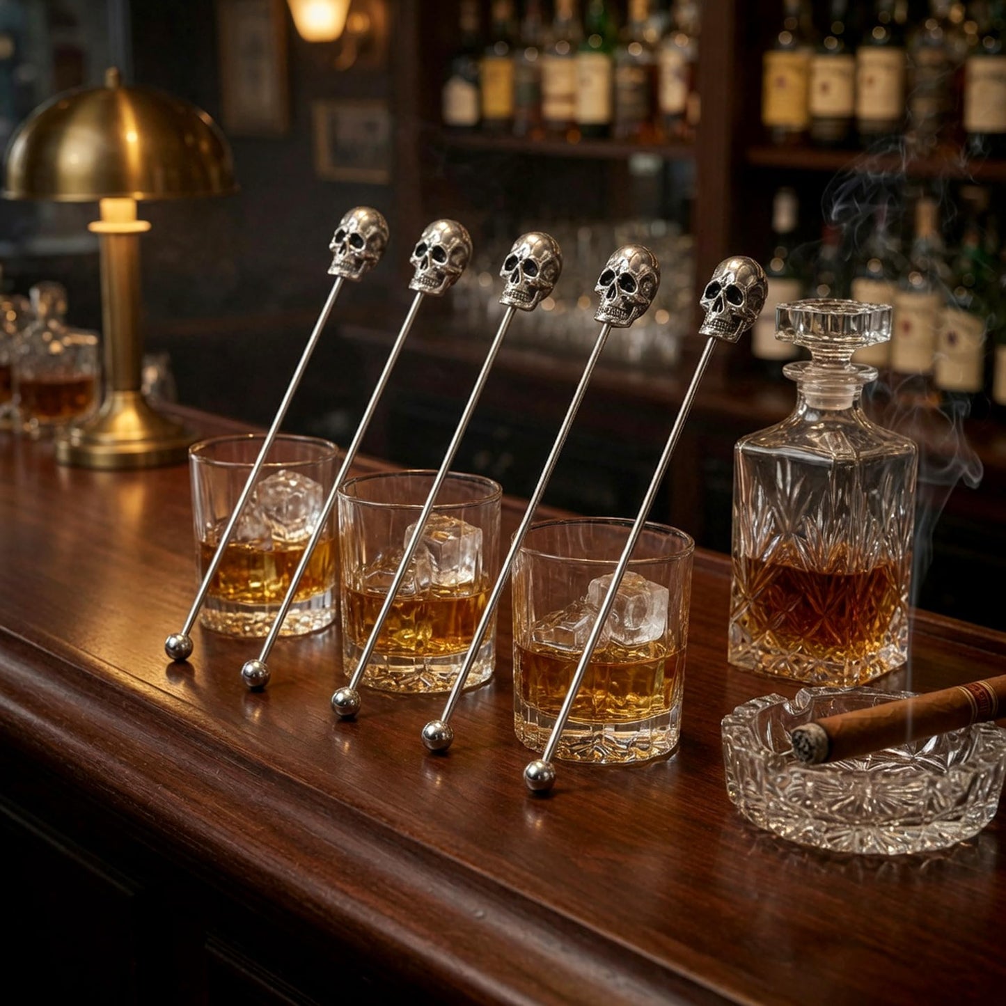 Homestia Skull Swizzle Sticks, 6-Pack 7.5 Inch Stainless Steel Reusable Cocktail Stirrers with Skull Head for Halloween Party Drink Mixer Bar Tools - Dishwasher Safe, Silver