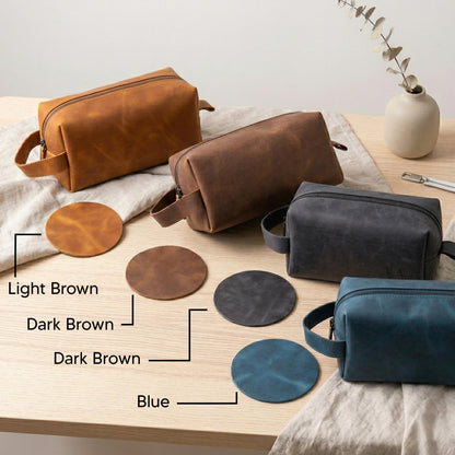 Motiwear Custom Leather Toiletry Bag for Men Personalized Dopp Kit Travel Grooming Organizer Gift for Him Stylish - Dark Brown