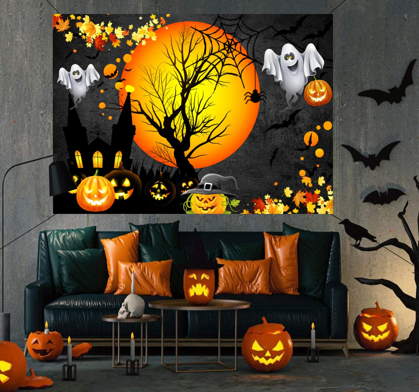 Sensfun Halloween Ghost Backdrop for Kids Adult Birthday Photography Moon Night Pumpkin Castle Background Halloween Trick Or Treat Party Backdrops Banner Decoration PhotoShoot Booth Picture Prop 7x5ft