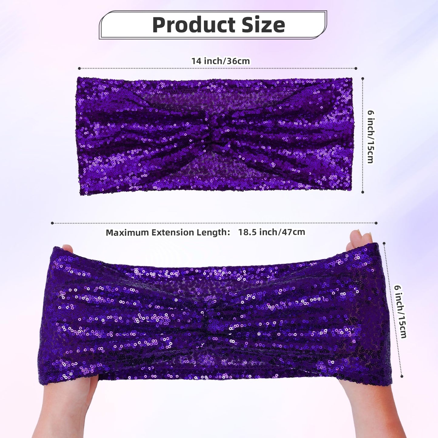 Poise3EHome Purple Sequin Chair Sashes,100 PCS Folding Chair Covers Bow for Halloween Wedding Party Reception Decorations