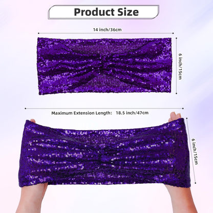 Poise3EHome Purple Sequin Chair Sashes,100 PCS Folding Chair Covers Bow for Halloween Wedding Party Reception Decorations