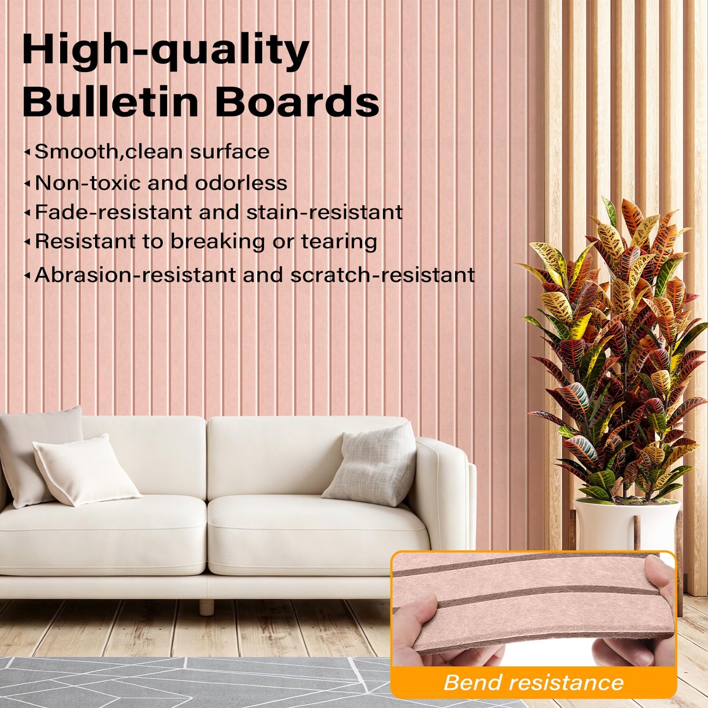 Large Felt Bulletin Board，47.2" x 35.4" 12 Pack Cork Board Alternative for Walls,Felt Wall Tiles for Office & Home Decor,Pin Board with 30 Pcs Pushpins and 72 Adhesive Tabs-Pink