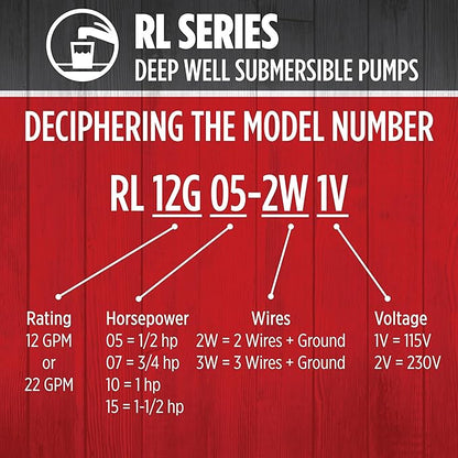 Red Lion RL12G05-3W2V 4-inch Submersible Deep Well Pump with Control Box 1/2 HP, 12 GPM, 3-Wire, 230 Volt, Steel, 14942405
