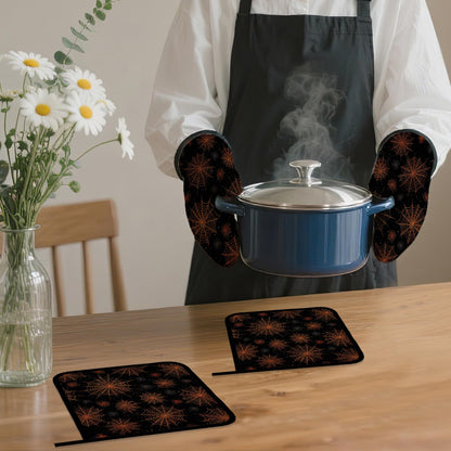 Halloween Oven Mitts and Pot Holders Set,Spider Web Kitchen Decor Heat Resistant Non Slip Hot Pads and Oven Mitt for Chef Cooking Baking BBQ Mom Girl Gifts(4 Piece Set)