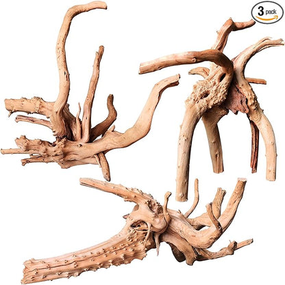 majoywoo Natural Driftwood for Aquarium Decor Fish Tank Decorations, Assorted Spider Wood Branch 7-11" 3 Pcs, Reptile Decor
