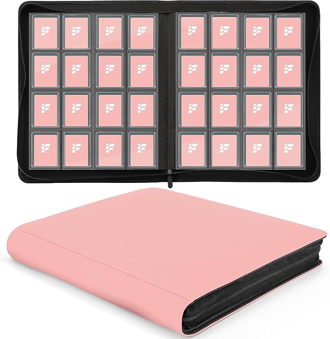 Toploader Binder,16 Pocket Top Loader Binders for 3" x 4" Rigid Cards,Toploader Card Binder for Hard Plastic Top Loaders,Holds 640 Top Loaders(Pink)