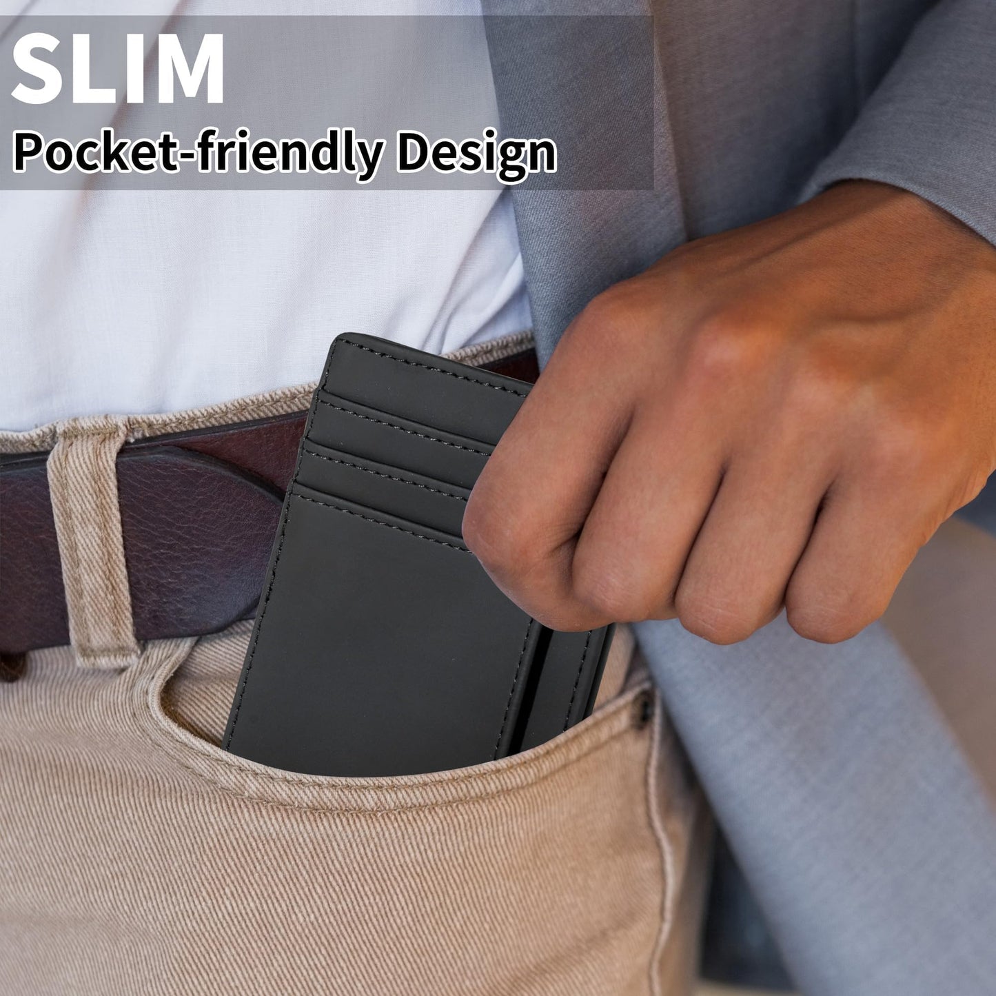 Chelmon Slim Wallet for Men, Minimalist Front Pocket RFID Blocking Credit Card Holder, Black Crazy Horse