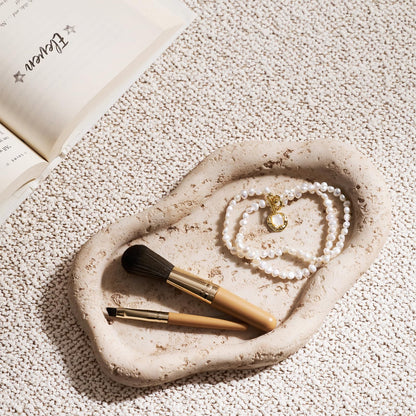 Cloud-Shaped Resin Jewelry Tray, Beige Travertine Vanity Tray for Bathroom Countertop, Trinket Candle Dish, Perfume Holder, Decorative Ottoman Tray for Home Decor Coffee Table Dresser