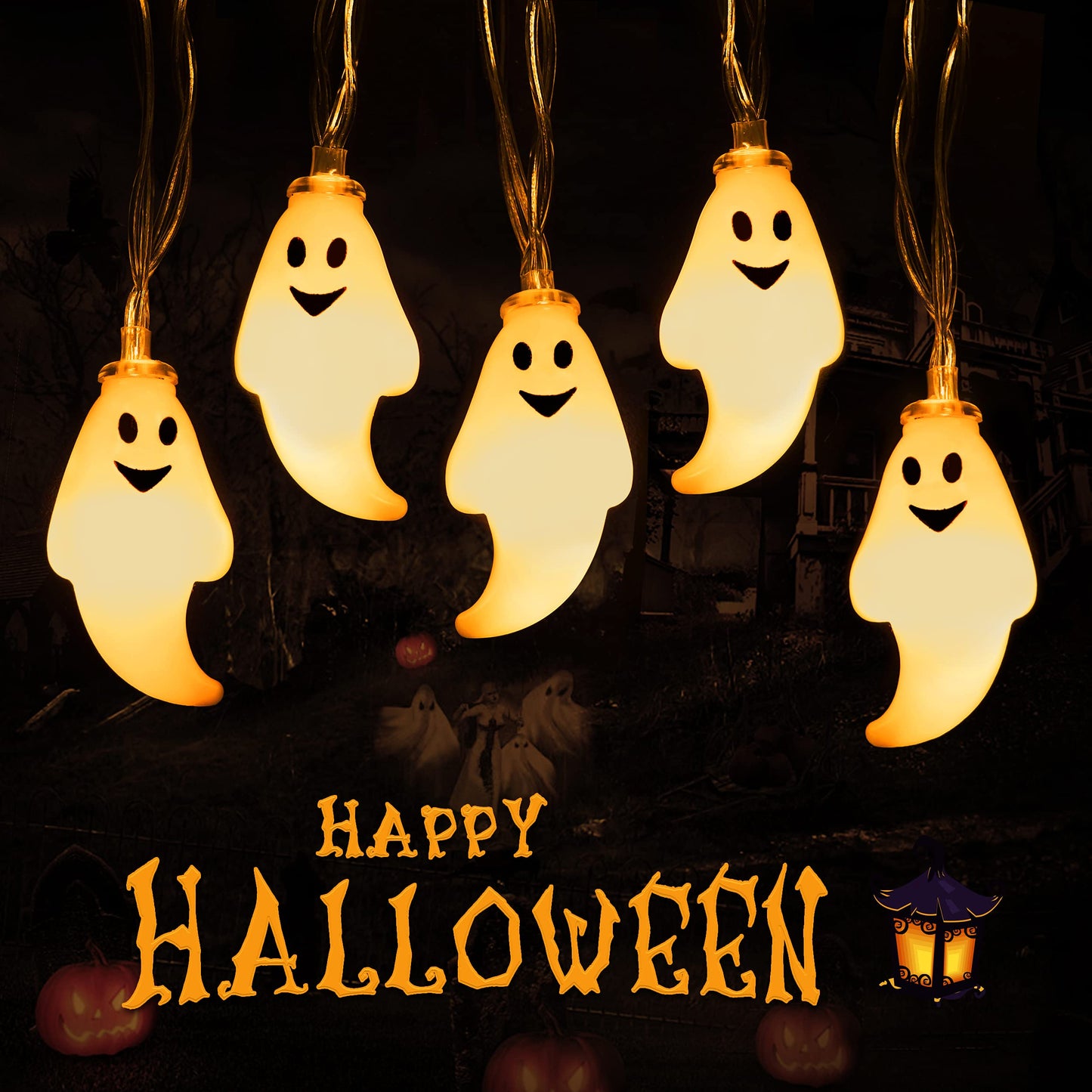JMEXSUSS 30 LED Halloween String Lights, Cute Battery Operated Ghost String Lights Indoor for Fireplace Party Porch Room Halloween Decorations (Warm White)