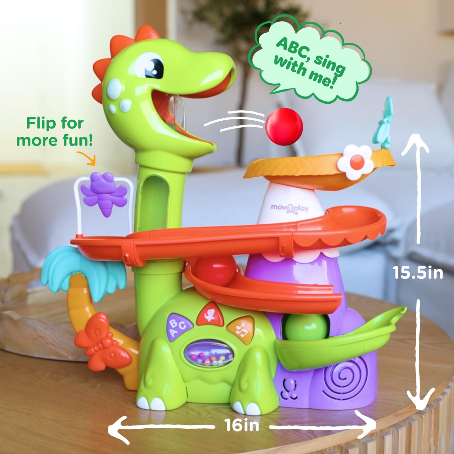 Move2Play, Air-Powered Dinosaur Ball Popper | 30+ Songs, Sayings, & Lights | Baby & Toddler Toys Ages 6 7 8 9 10 12+ Months | Boy & Girl Gift for 1, 2+ Year Olds | Birthday Present
