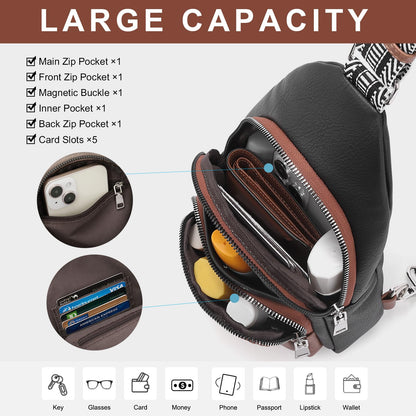 CLUCI Small Sling Bag for Women, Vegan Leather Fanny Pack Crossbody Bags for Women, Chest Bag With Guitar Strap