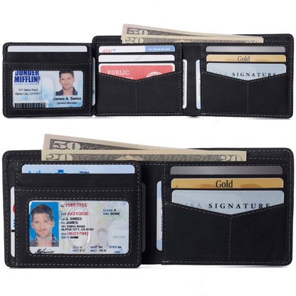 Alpine Swiss Mens Wallet for Men | RFID Protected Leather Mens Wallet | Spencer Bifold with Divided Bill Section | Gift Box | 2 ID Windows | 14 Card & Storage Pockets for Organization Nubuck Black