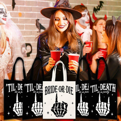 JarThenaAMCS 8Pcs Bride or Die Bachelorette Party Bag Reusable Bridesmaid Canvas Bags Black White Till Death Do Us Party Shoulder Tote Bags for Halloween Bridal Shower Wedding