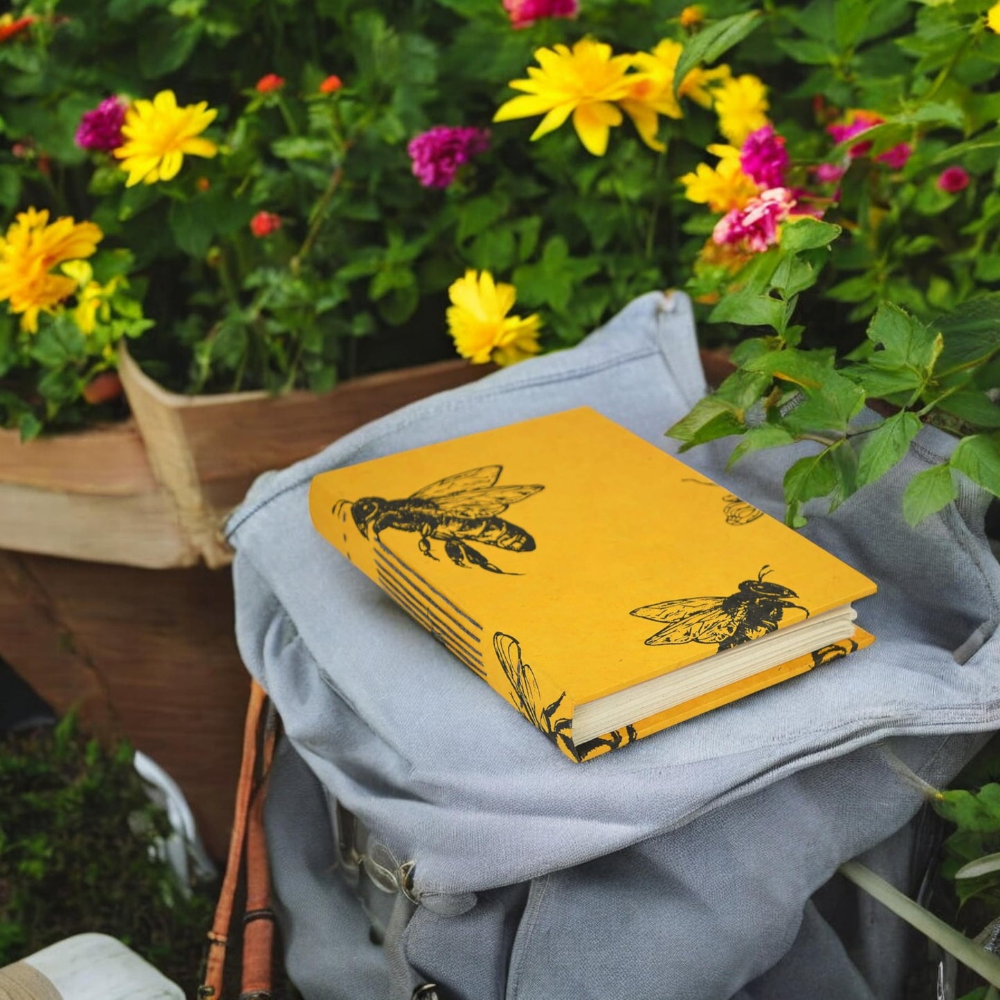Kathmandu Valley Co. Nepali Keeper Journal with Handmade Lokta Paper. Made in Nepal. (6x9 Inches, Busy Bee)