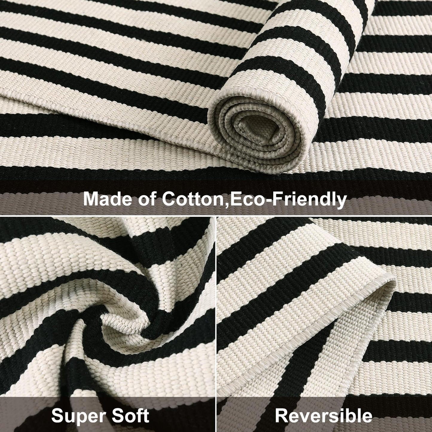 Black and White Outdoor Rug, 2x4.3 Striped Front Door Rug Cotton Hand-Woven Reversible Entryway Rugs Welcome Layered Doormat Porch Rugs for Entrance Decor Farmhouse Kitchen