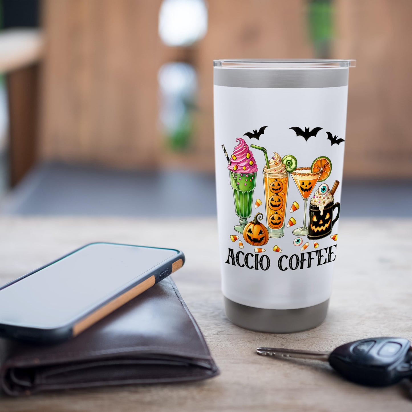 Halloween White 20oz Travel Cup Bottle Spooky Accio Coffee Stainless Steel Insulated Tumbler
