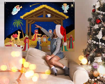 Yexiya Christmas Nativity Scene Felt Story Board Set for Toddlers Children, 3.4 Feet Nativity Crafts for Kids Preschool Sunday School Decorations Reusable Wall Hanging Gift for Boys Girls(Classic)