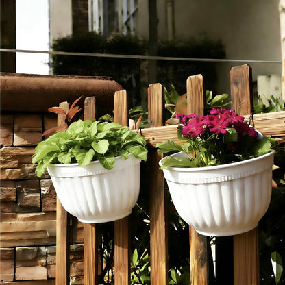 5 Pack Resin Wall Hanging Planter Pot Vertical Garden Living Wall Mount Window Hang Indoor Outdoor Plant Flower Basket for Kitchen Herbs Balcony Railing Shelf Fence Bedroom Trellis Decor Modern White