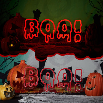 FITNATE BOO Neon Sign, Dimmable Spooky Haunted Mansion Decor LED Neon Signs, Red BOO Neon Light Up Sign for Haunted House Man Cave Bar Party Christmas Decor