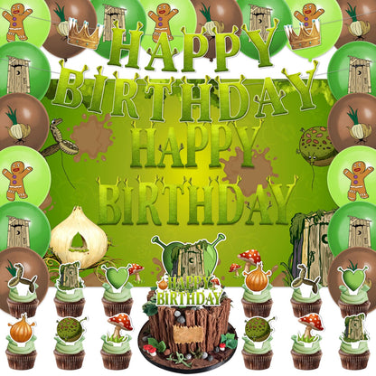 42pcs Green Monster Birthday Party Decorations Includes Cake Toppers,Cupcake Toppers, Banner, Backdrop, Balloons - Green Monster Theme Party Supplies