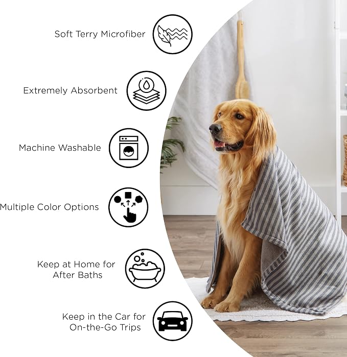 Bone Dry Pet Grooming Microfiber Towel, Embroidered Collection, X-Large,41x23.5", Pink