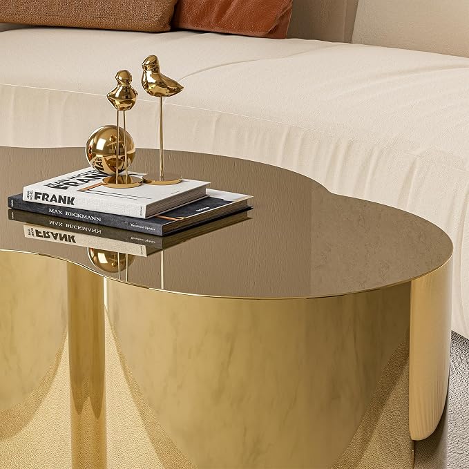 IKIFLY Modern Gold Stainless Coffee Table, Large Cloud Fashion Design Accent Table for Living Room Bedroom