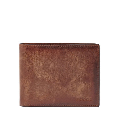 Fossil Men's Wallet, Derrick Leather RFID-Blocking Wallet, Bifold with Flip ID, Brown