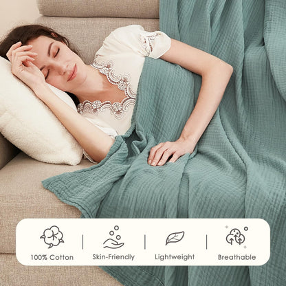 EMME Muslin Throw Blanket for Adults 100% Cotton Blankets for Couch 4-Layer Summer Breathable Gauze All Season Soft and Lightweight Pre-Washed (Teal, 50"x71")