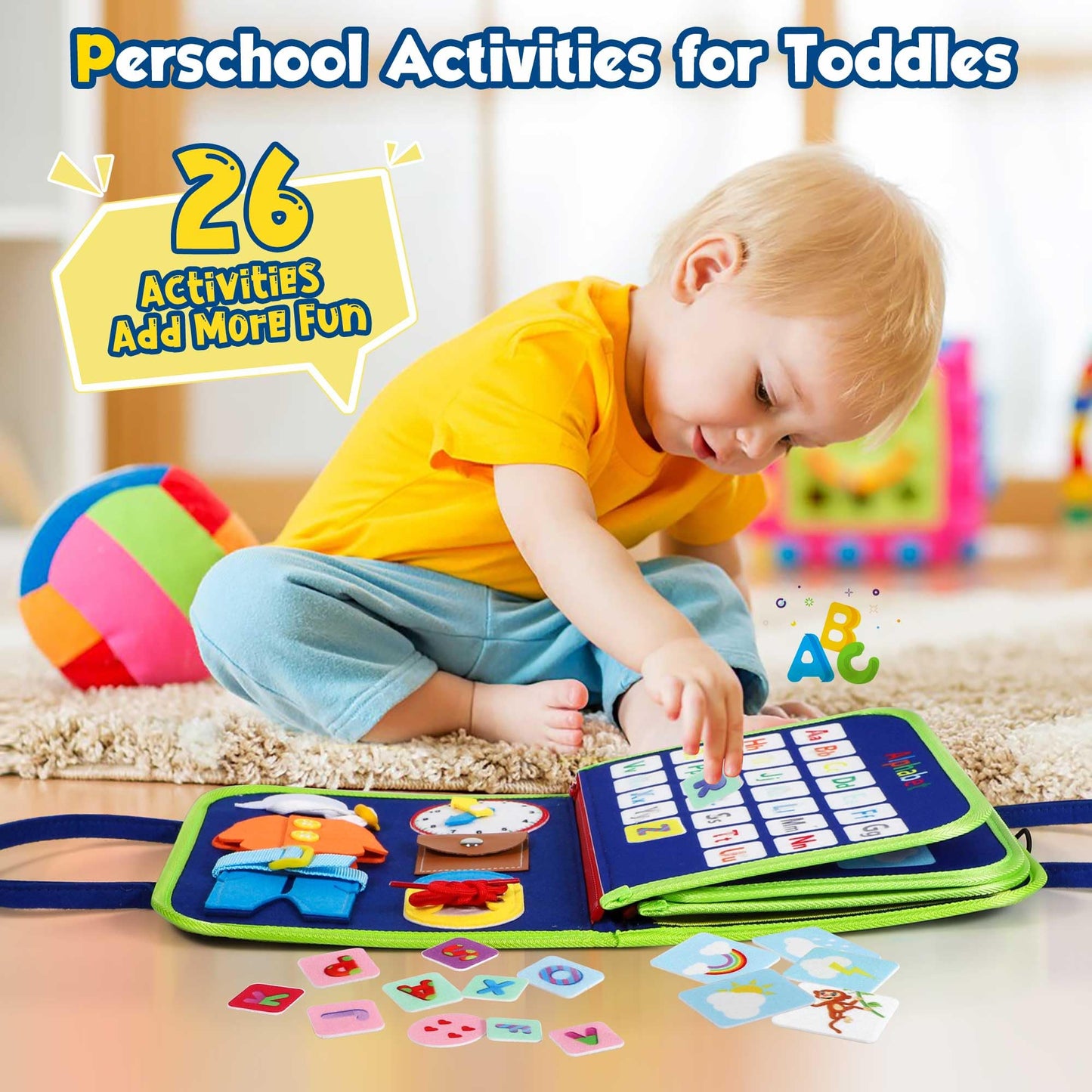Winblo Toddler Busy Board - Montessori Toys for Toddler Boy Birthday Gift, Educational Learning Sensory Busy Book for Toddler Boys, Toddlers Activities Toy for Airplane Car Travel