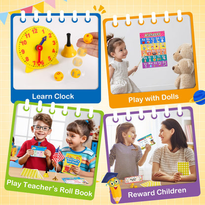 Alritz Pretend Teacher Playset, Role Pretend Play Kids School Toys Kit Include Map, Calendar, White Board Boys Girls Toys, Birthday Gift for Ages 5 6 7 8 9 10 11 12 13+